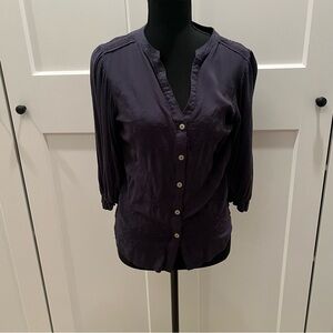 Democracy Embroidered Navy Blue Top